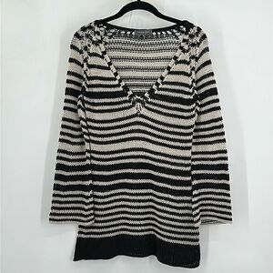 Wooden Ships Black and White Striped V-Neck Sweater
